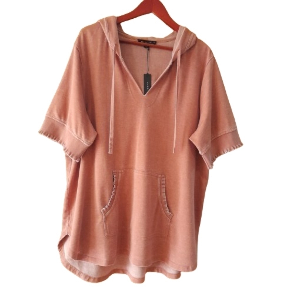 Jane And Delaney Hoodie Size 2X Pink Short Sleeve Kangaroo Pocket Distressed - Picture 1 of 10